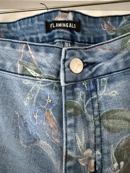 Flamingals Floral Print Denim Ladies Shorts - Blue - Picture 2 of 3